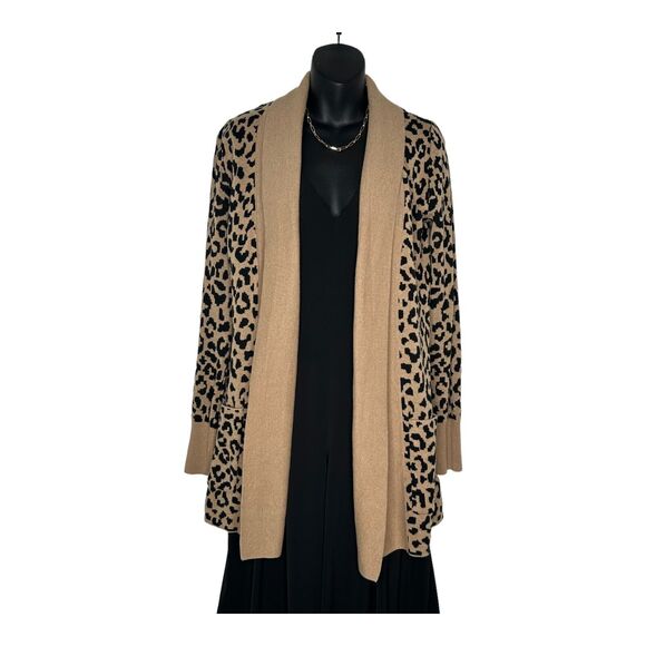 KAISLEY Leopard Print Cardigan Duster Size Small Tan Brown Black - Picture 3 of 7